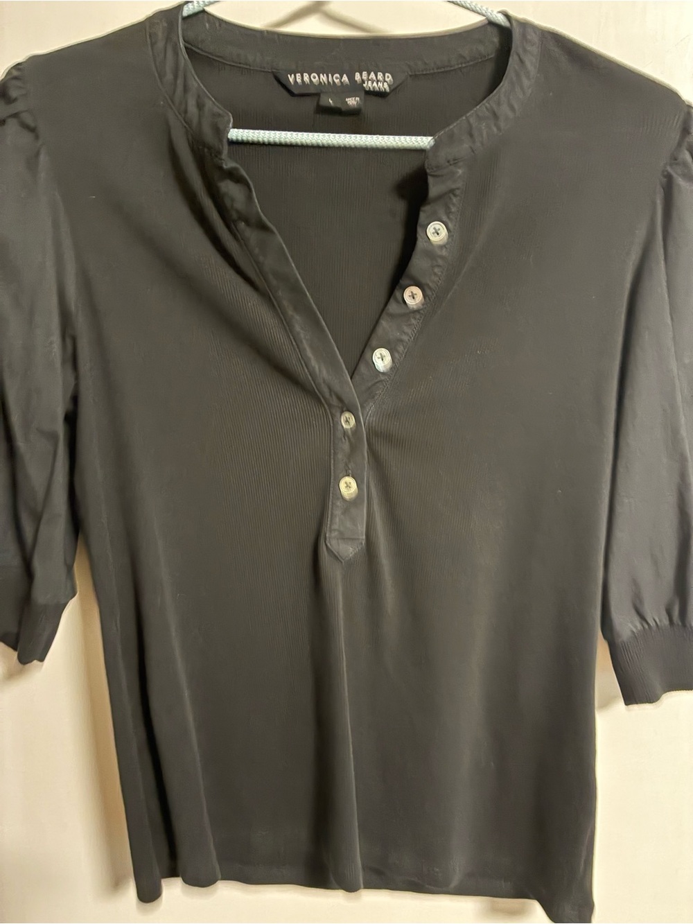 Veronica Beard Black Short-Sleeve Henley Polo
